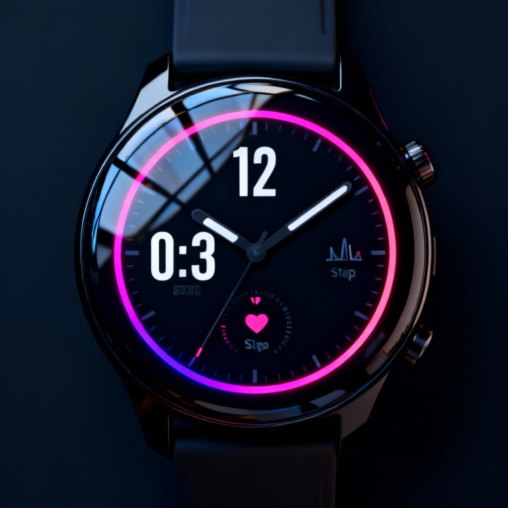 AI smartwatch face with modern digital UI