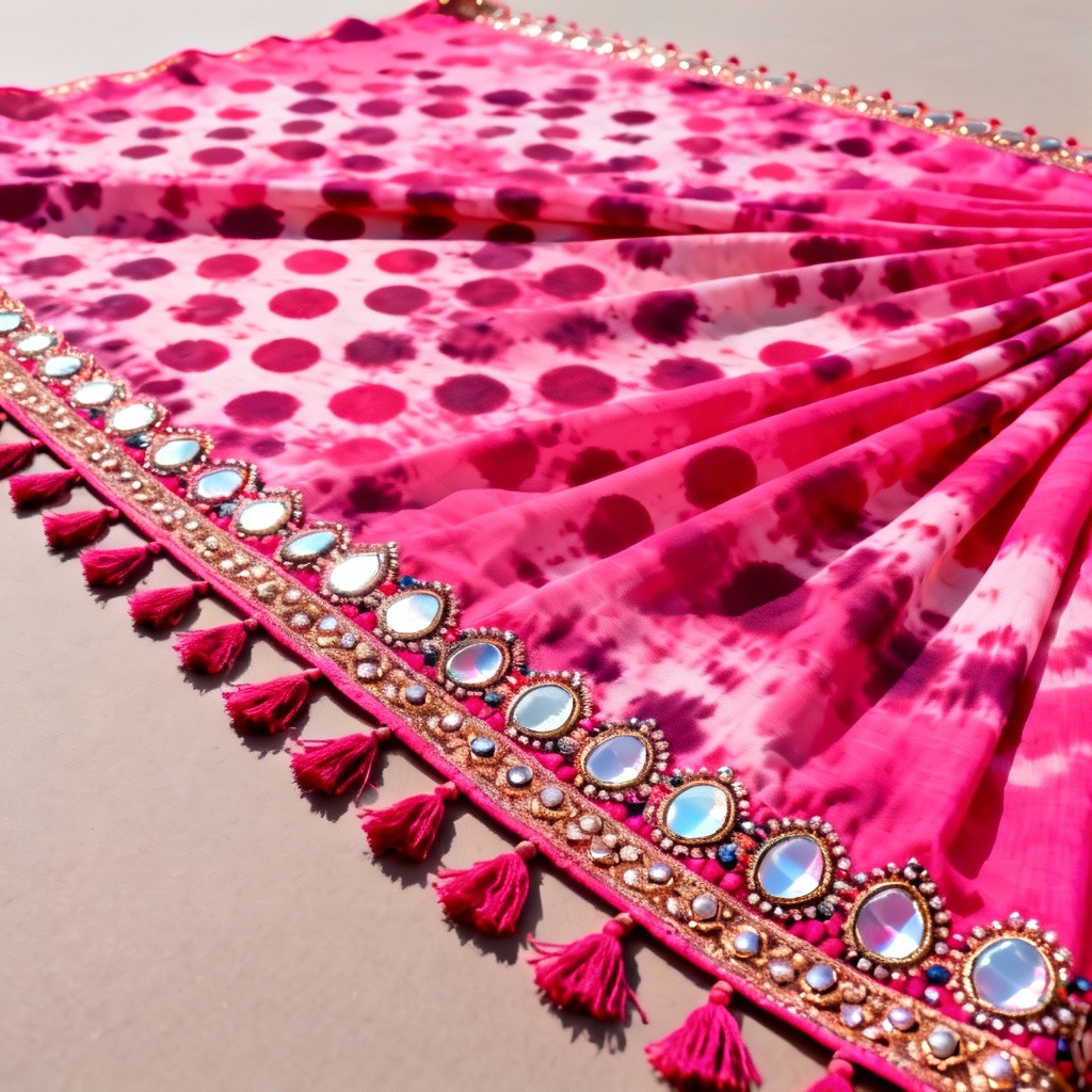 AI Bandhani saree with mirror work border