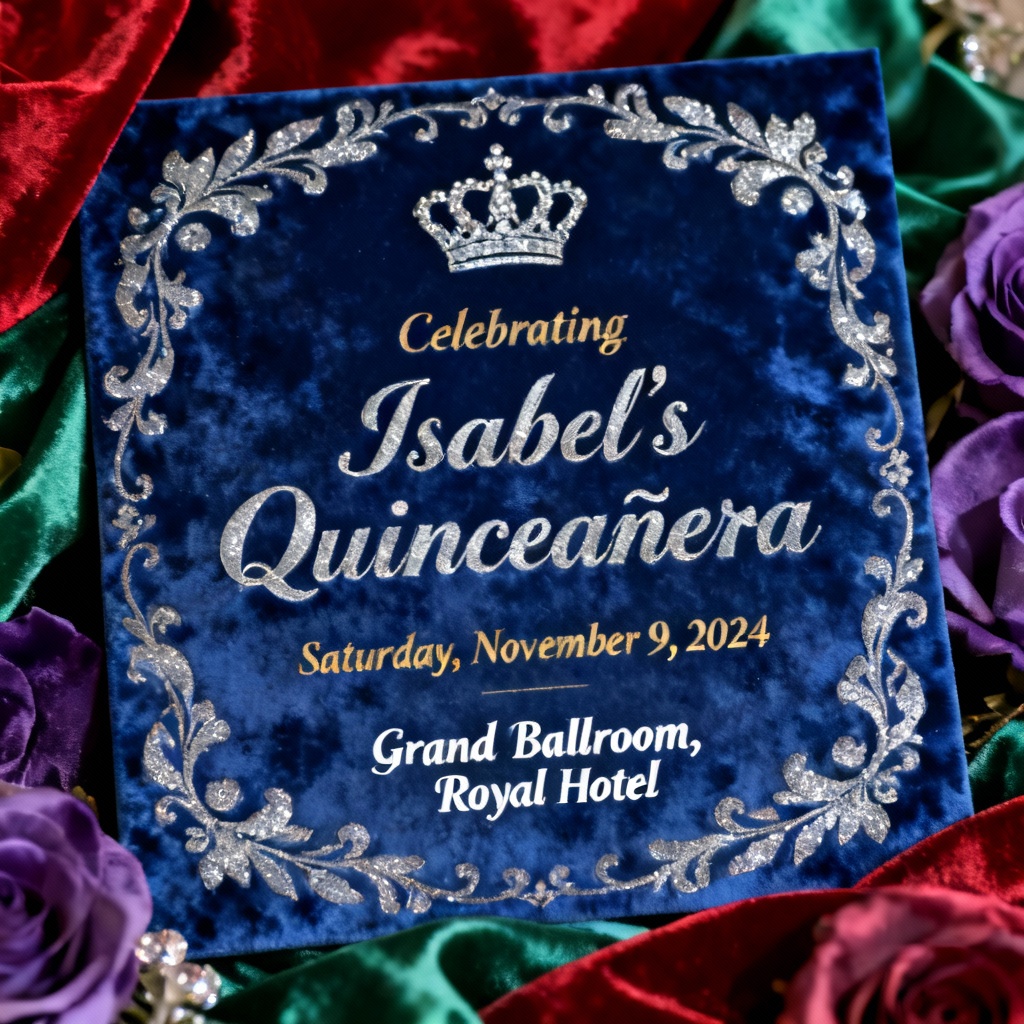 AI Royal Blue Quinceañera Invitation