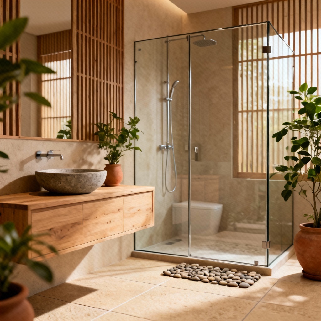 AI Japandi modern bathroom decoration