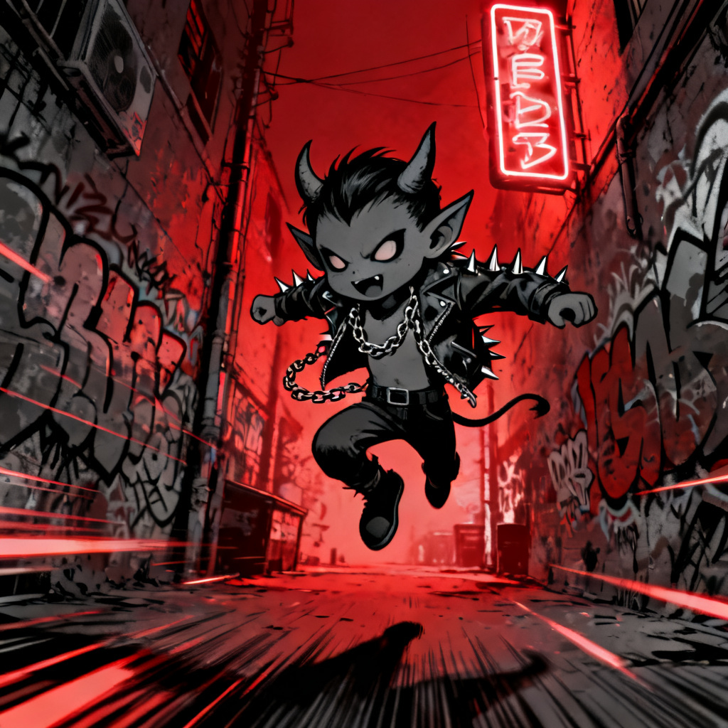 AI Hazbin Hotel OC imp street punk in neon alley