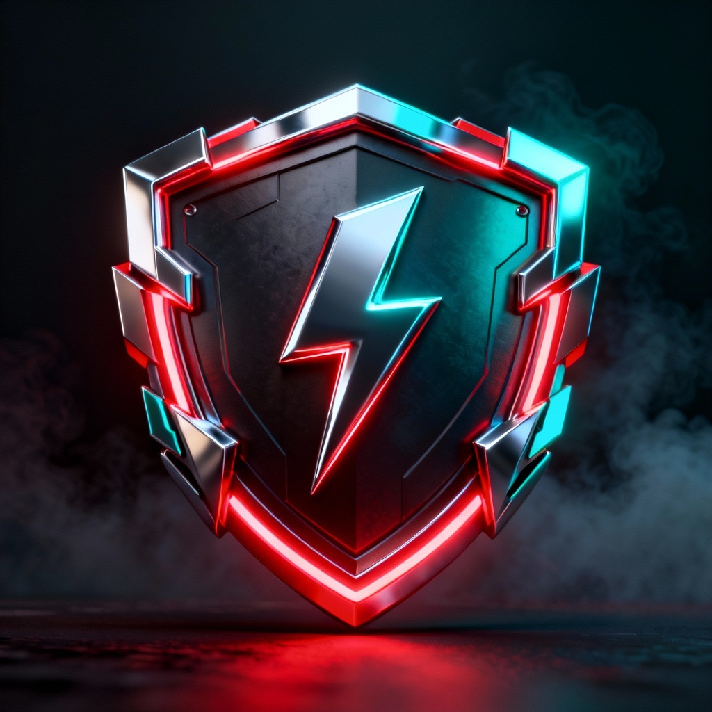 Esports shield crest badge with neon accents