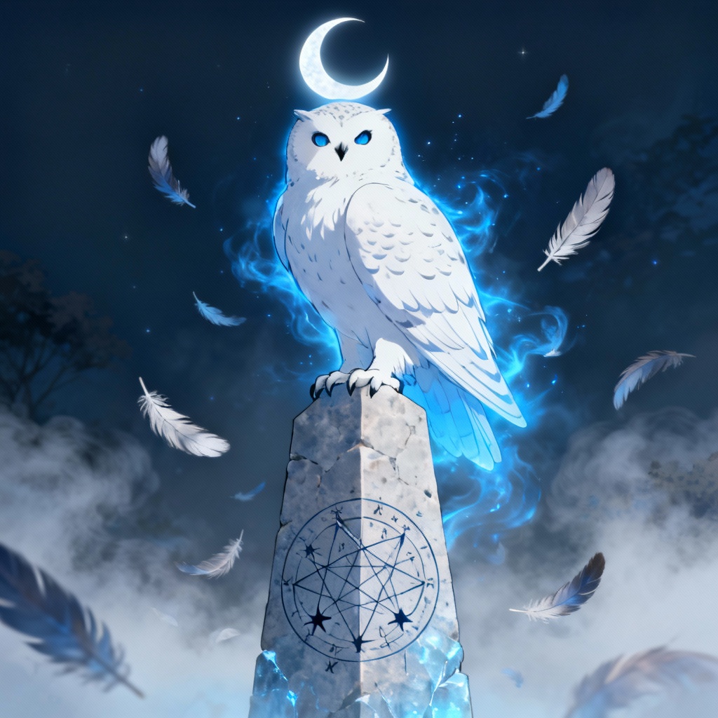 AI owl spirit deity glowing under moonlight