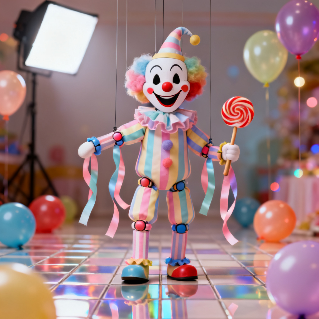 AI FNAF marionette clown OC with candy colors