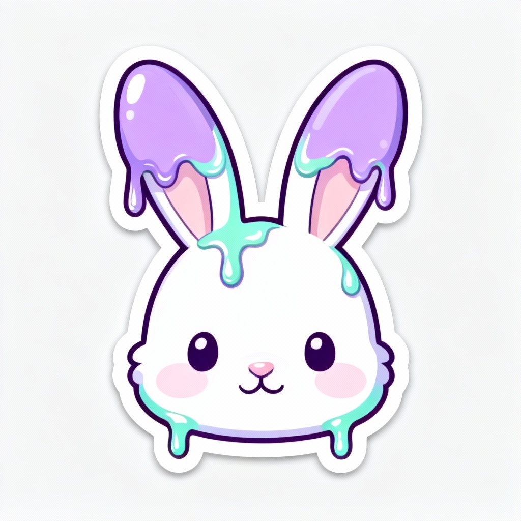 Pastel drip bunny sticker with soft shadows