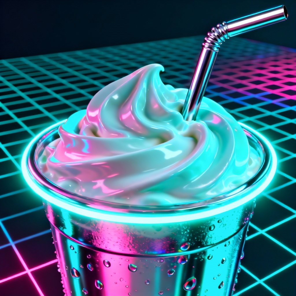 Neon vaporwave style 3D milkshake with glowing accents