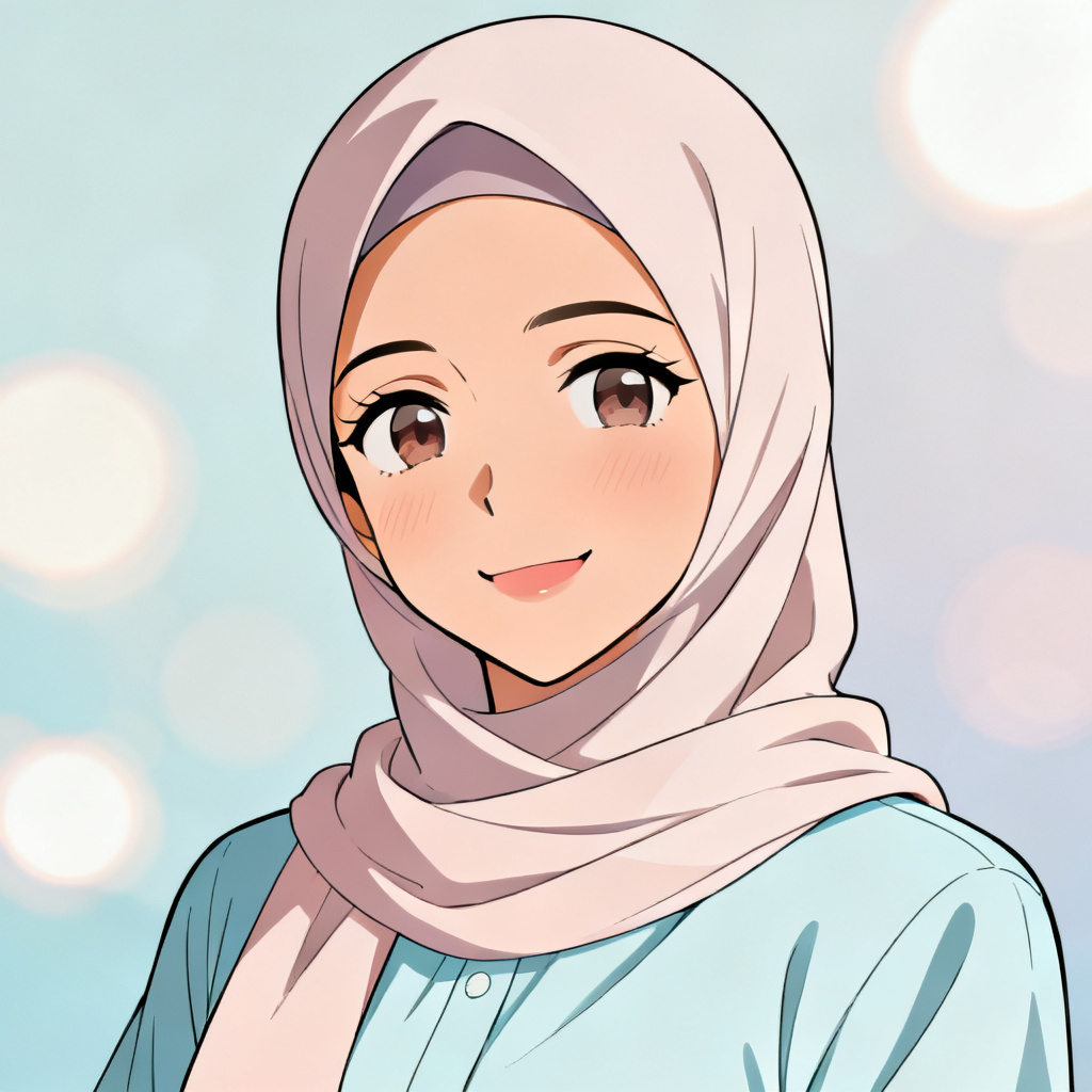 Elegant anime portrait of a woman in a pastel hijab