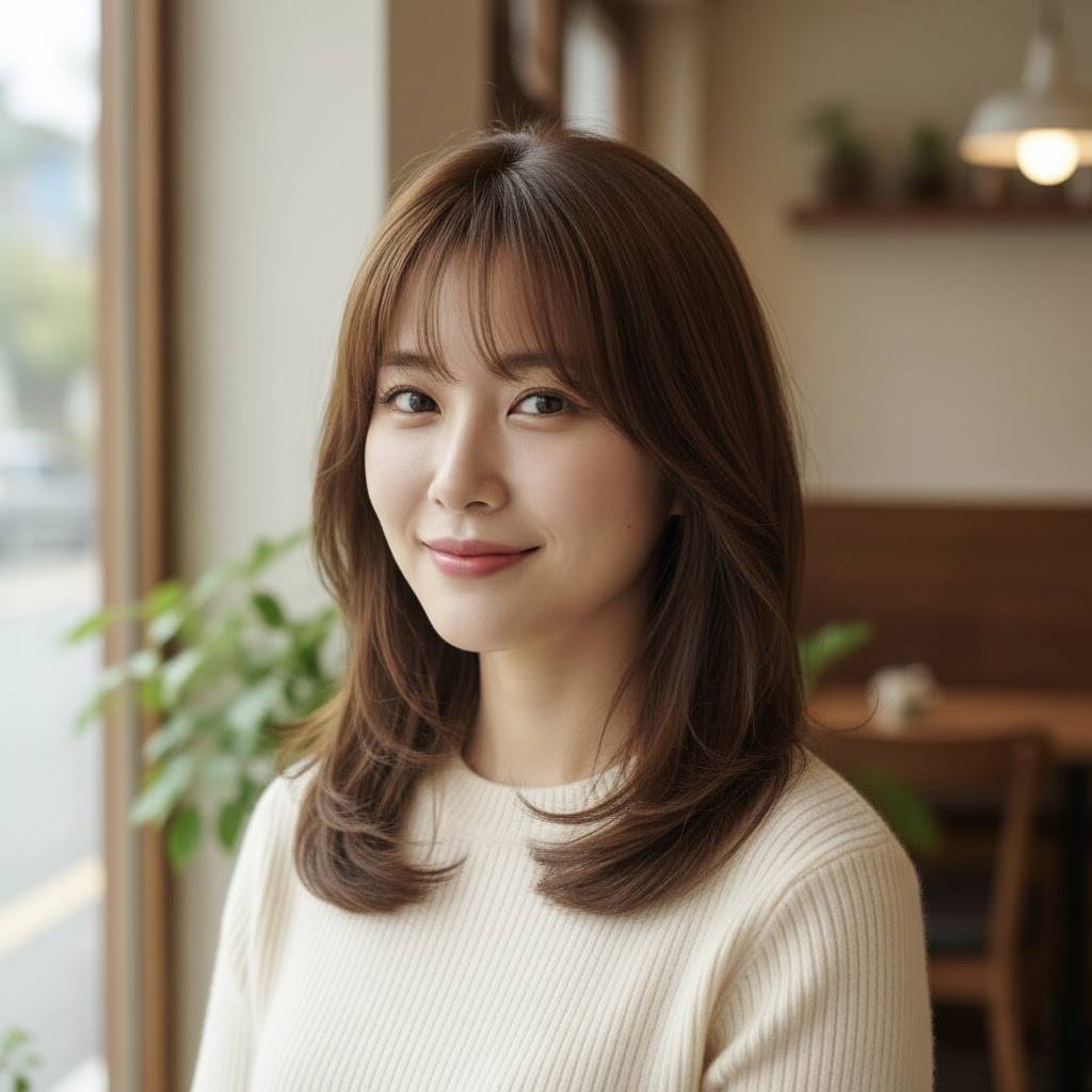 Medium-Length Layered Hair with Bangs 