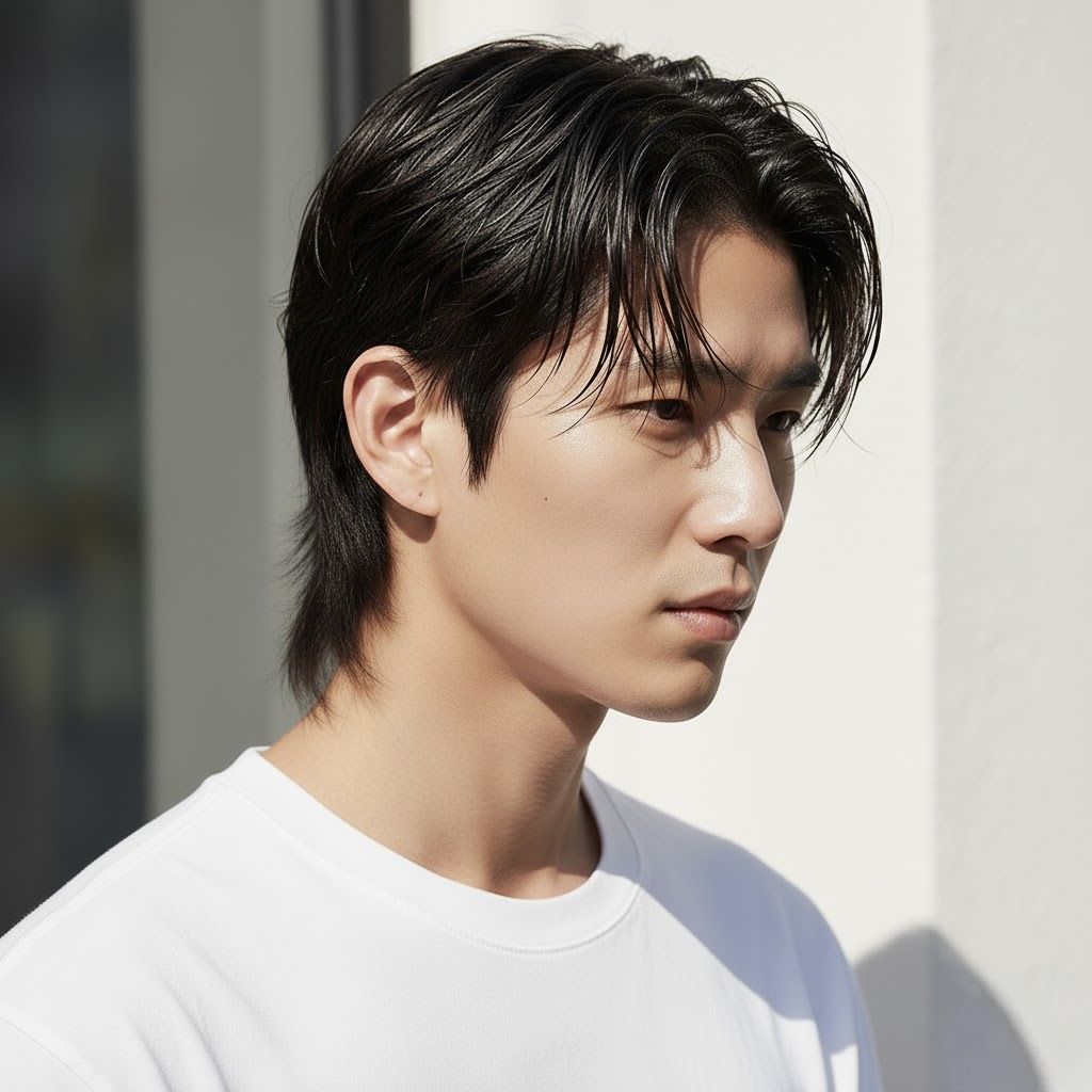 Wet-Textured Mullet Korean Male Hairstyle